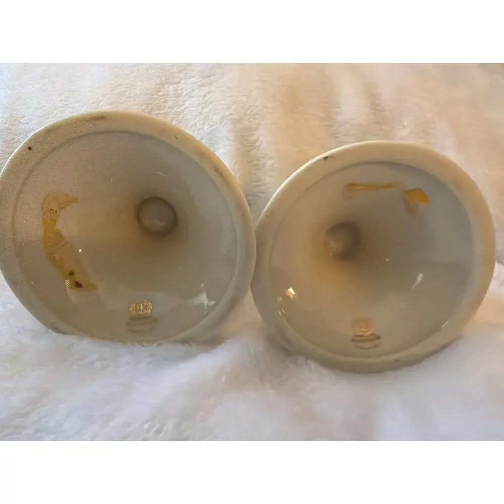 Pair Lenox Cream Gold Trim Feather Candle Holders Candlesticks Made USA 4.25